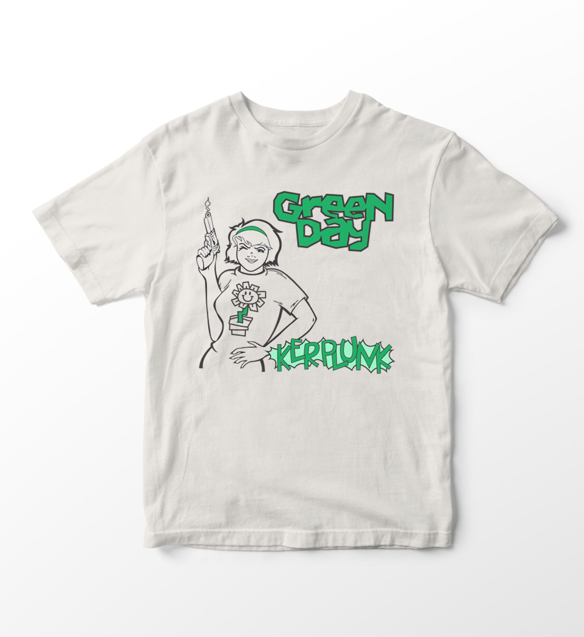 Has-Play Men's Green Day Kerplunk T-Shirt - Band Graphic Tee, Cotton, Handmade Print